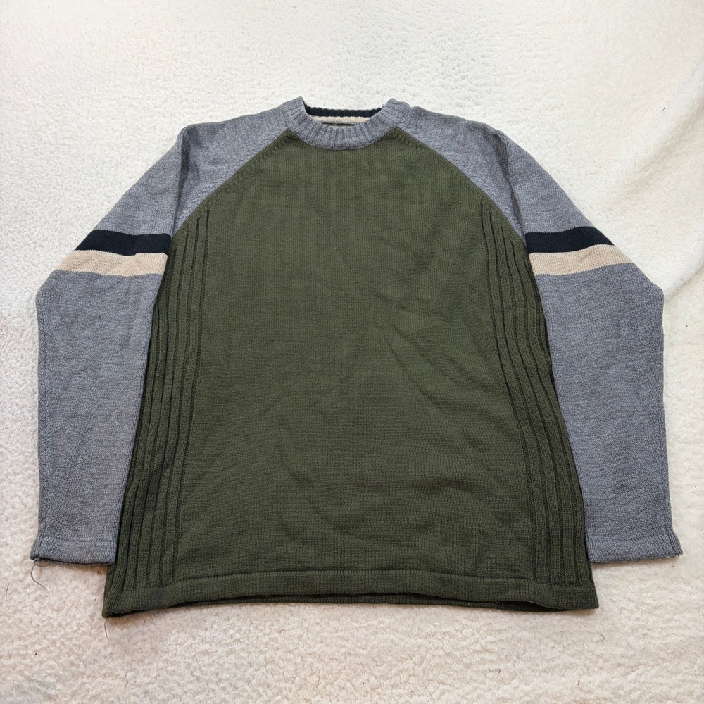 Arizona Jean Company Sweater Mens Medium Green Grey Raglan Colorblock Ribbed Y2K